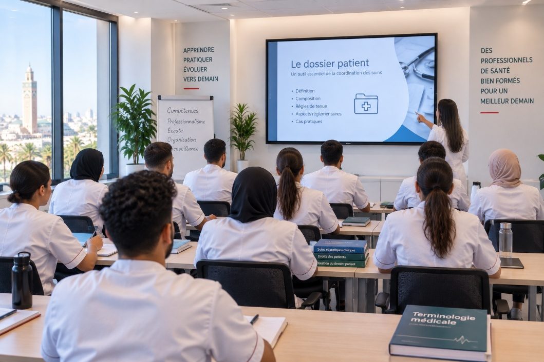 Salle de formation avec écran de projection